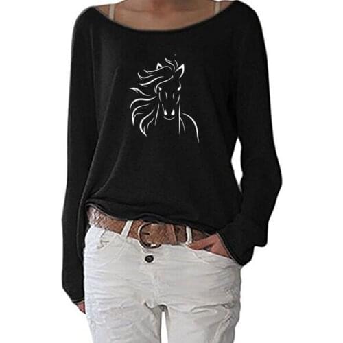 Funny T Shirts Love Horse Print Women t shirt Long Sleeve Funny Autumn Tops Streetwear Tshirt Women Casual Clothes