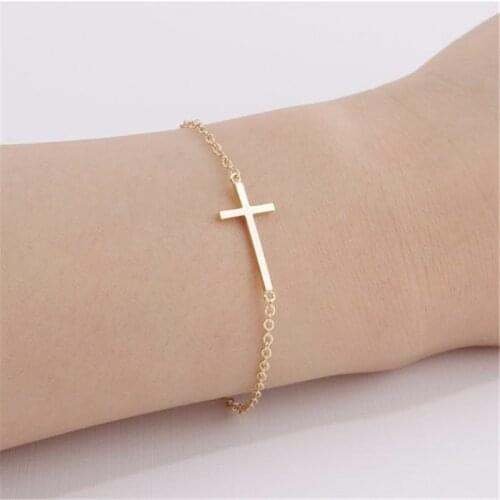 Stainless Steel Bracelets For Women Girls Gold Silver Color Cross Statement Bracelet BFF Bijoux Punk Jewelry Accesorios Mujer