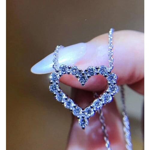 Romantic Lovers Heart Diamond Pendant Real 925 Sterling Silver Party Wedding Pendants Necklace For Women Bridal Charm Jewelry
