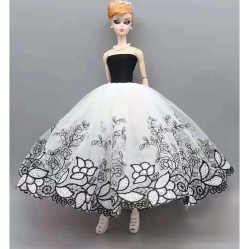 1/6 BJD Doll Outfit White Black Floral Elegant Wedding Dress for Barbie Clothes Princess Gown Vestido 11.5" Doll Accessories Toy