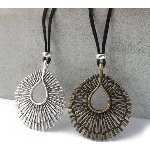 1pcs Antique Bronze/Silver Color Hollow Waterdrop Shaped Charms Pendant Rope Necklace 95cm Black Suede Cord For Women Necklace