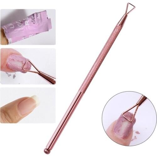 1 Pcs Rose Gold Silver UV Gel Remover Triangle Stick Rod Nail Cuticle Pusher Stainless Steel Pedicure Tool