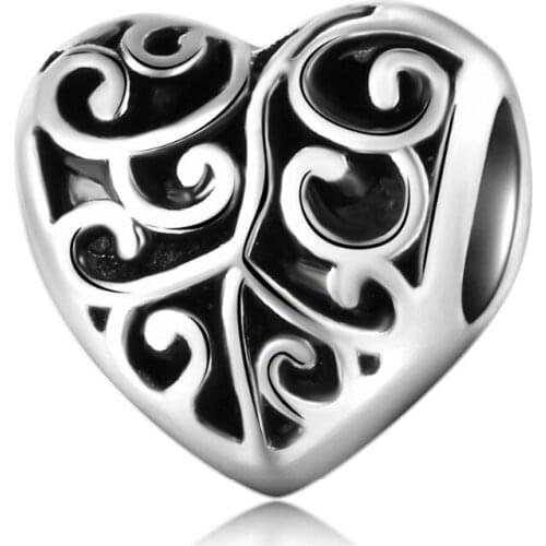 10PCS Antique Silver Color Heart Shape Bead Big Hole Loose Zinc Alloy Hollow Bead Fit Bracelet&Bangle Jewelry Accessories
