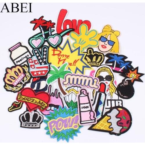 10pcs/lot Iron On Fashion Women Clothes Stickers Embroidery Cartoon Patches Sew On Fabric Appliques for Garments Jeans Coat