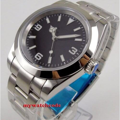 40mm bliger sterile black dial luminous solid case sapphire glass automatic mens watch B156