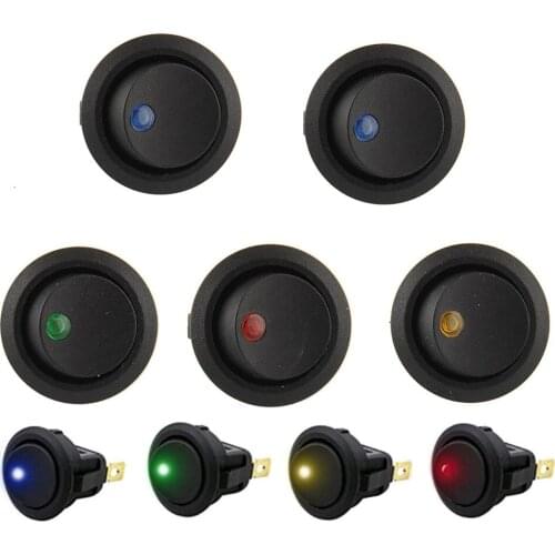 5 PCS ON/OFF Round Rocker Switch LED illuminated Car Dashboard Dash Boat Van 12V LED Rocker Switches Led Dot Light