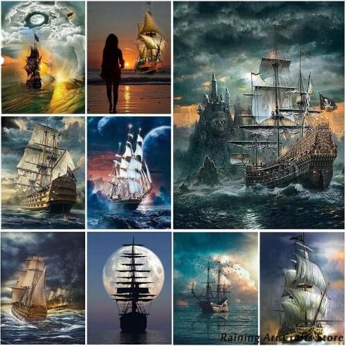 5D Diy Diamond Painting Ship Sailboat Seascape Full Round Square Drill Cross Stitch Kits Embroidery Mosaic Pictures Home Decor