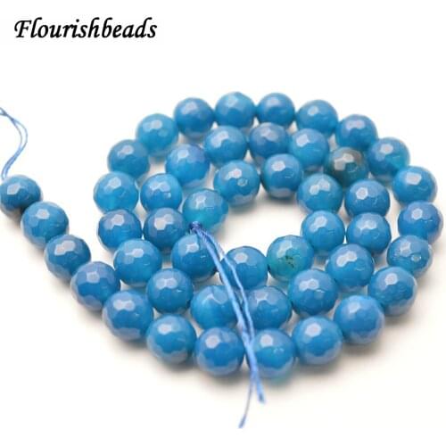 8mm Faceted Dark Blue Agate Stone Round Loose Beads