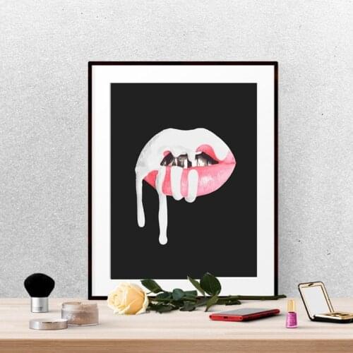 American actress model Jenner Lip Kit Lips Print Wall Art Makeup Poster , Sexy Lipstick Canvas Print Lip Sense Makeup Wall Art