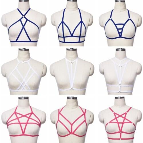Rave Wear Bondage Harness Harajuku Body Cage Pole Dance Soft Elastic Pentagram Body Harness Bra Women Hollow Sexy Lingerie
