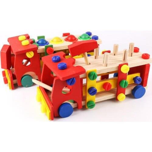 Montessori Wooden Multifunction Assembly Disassembly Tool Screw Nut Car Pile Driver Childrens Shape Cognition Educational Toys