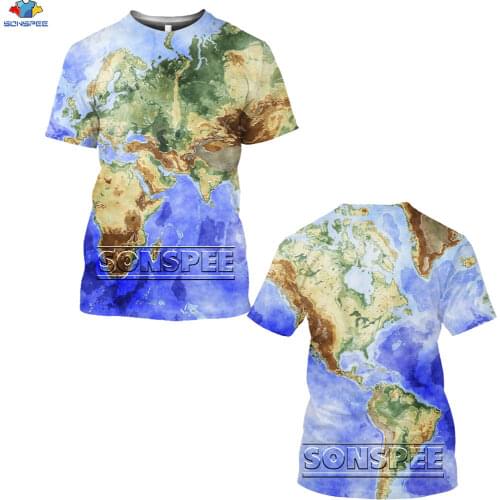 SONSPEE 3D World Map Printing T-shirt European American Royal Coat Of Arms Casual Tee Ocean Arctic Antarctic Tops Oversized Tops