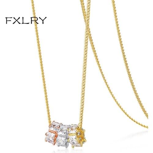 FXLRY New Arrived Personality Fashion Jewelry Gold Color Micro Paved Zircon Simple Sweater Chain Pendant Necklaces Gift Fo