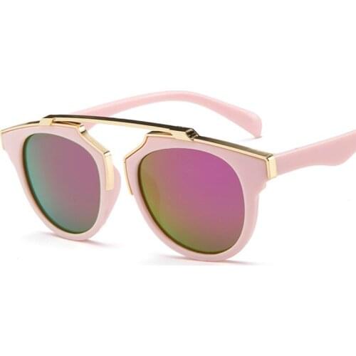 Classic round childrens sunglasse boys and girls square plastic pink mirror glasses vintage Anti-Reflective sun glasses uv400