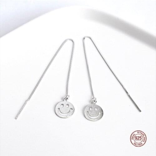 LKO Classic Simplicity 925 Sterling Silver Smiling Face Long Tassel Earrings for Women Ear Line Party Jewelry Ornaments