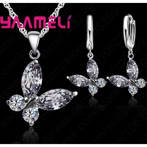 Animal Fashion Lovely Butterfly Woman Favorite Jewelry Set Girlfriend Birthday Gift 925 Silver Necklace Earrings