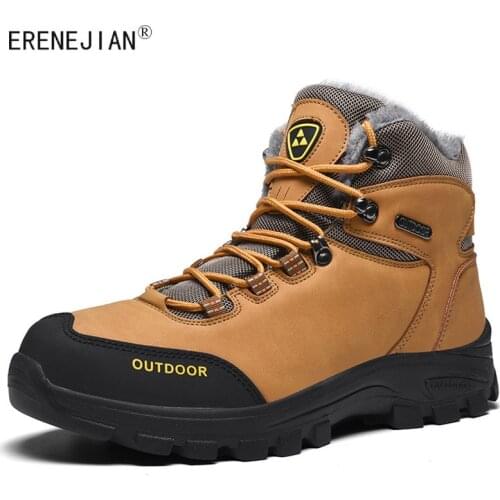 ERENEJIAN Mens Outdoor Hiking Hunting Strekking Boots Winter Warm Snow Boots For Male Plush Lined Thermal Work Shoes