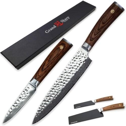 Damascus Knife Set 2 pcs Chef Paring Knife vg10 Japanese Damascus Stainless Steel Kitchen Knives Tools Gadgets Best Family Gift