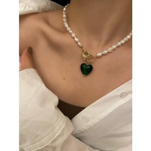 Titanium With 18K Gold Real Pearl Heart Choker Necklace Women Jewelry Punk Party Designer Club Cocktail Ins Rare Japan Korea