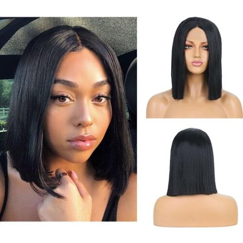 AIMEYA Short Bob Synthetic Lace Front Wig Middle Part Bob Straignt for Black Women High Temperature Hair natural Lace wig