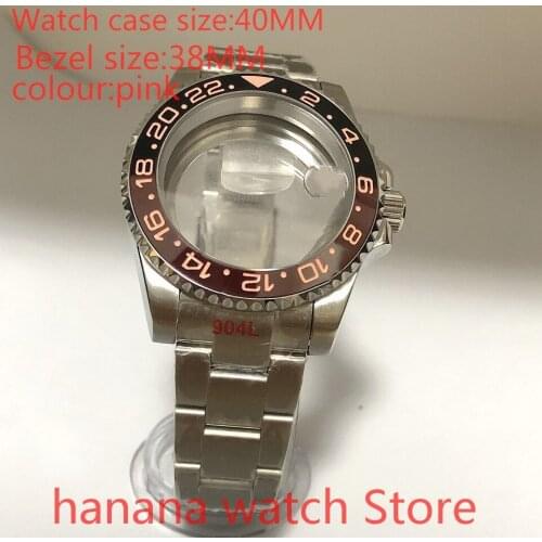 Suitable for Mingzhu2813 automatic winding 40mm sapphire glass stainless steel case transparent cover ceramic bezel pink
