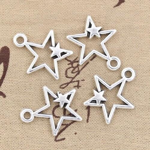8pcs Charms Hollow Double Star 27x21mm Antique Making Pendant fit,Vintage Tibetan Bronze Silver color,DIY Handmade Jewelry