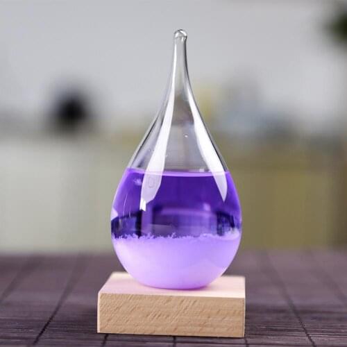 Transparent Droplet Storm Glass with Wooden Bass Home Barometer Bottle Decor