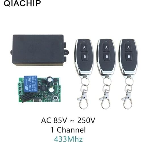 QIACHIP AC 110V 220V 1CH RF 433Mhz Wireless Remote Control Switch Learning Code 1 Relay Lamp Light Controller and 3pcs Remote