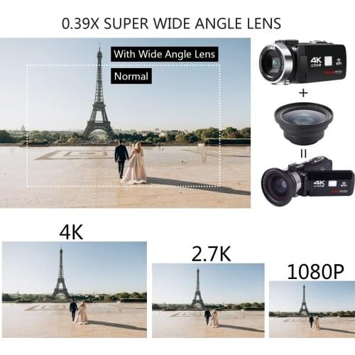 Real 4k WiFi Video Camcorder 48MP Recorder Streaming Vlogging For Youbute Night Vision Wide-angle Lens & Lens Hood