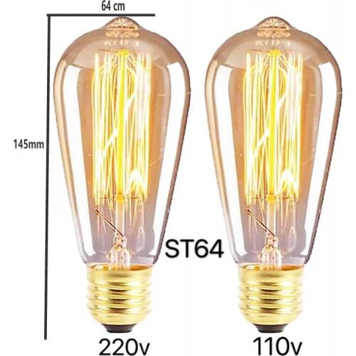 ST64 Straight Wire Edison Retro Tungsten Light Bulb 220V 40W E27 Tungsten Wire Incandescent Lamp Christmas Retro Decorative Bulb