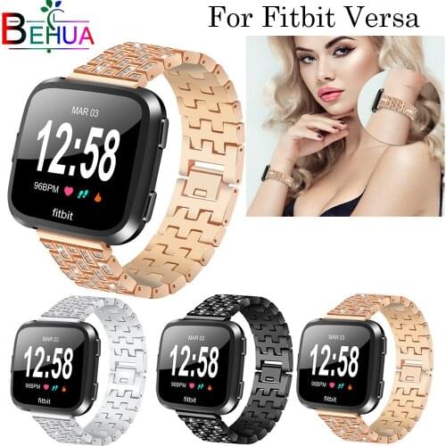 Luxury Crystal Stainless Steel Replacement Watch Band Wrist Strap For Fitbit Versa Smartwatch Sporting fashion Goods Accessories