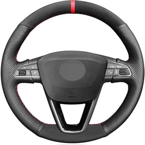 DIY Non-slip Black Genuine Leather Suede Car Steering Wheel Cover For Seat Leon 5F Mk3 2013-2019 Ibiza 6J 2016-2019 Arona 2018