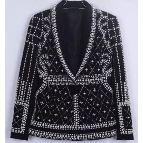 Sexy Dress Wear Bodysuit Pearl Chains Pearl suit Jacket Outfit One Piece Queen Crystal Design Wedding Dj Female Singer Dance Cos