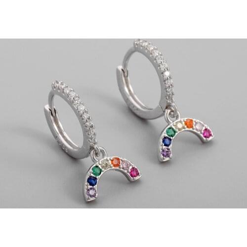 925 Sterling Silver Rainbow Stud Earrings For Women Girls Wedding Party Fashion Jewelry Accessories eh395