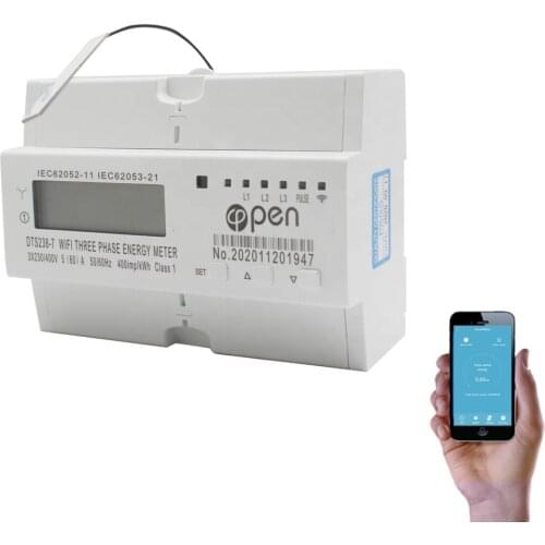 Three Phase din rail RS485 communication modbus kwh meter Smart Phone App Control WiFi energy prepaid