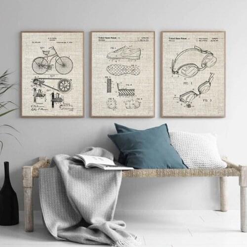 Triathlon Patent Canvas Posters Cycling Swimming Running Group Sports Wall Art Pictures Vintage Painting Prints Triathlon Gifts