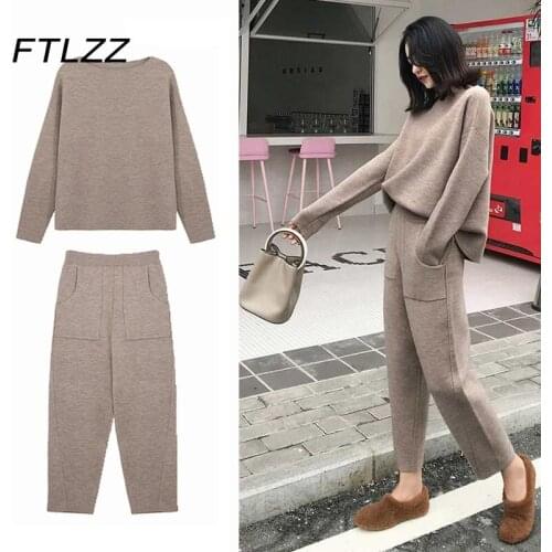Woman Sweater Two Piece Set Spring Autumn Trouser and Top Knitted Set Women Casual Knitted Clothing Streetwear Tracksuits