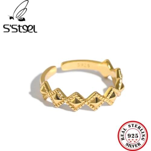 SSTEEL Korean Ring 925 Sterling Silver For Women Minimalist Geometric Wavy Adjustable Ring Anillos De Plata 925 De Ley Jewelry