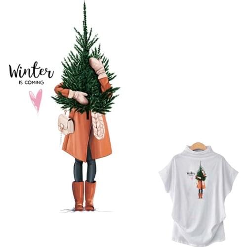 Winter Woman Thermal Stickers Transfer Paper Diy Hot Tear Heat Press Hoodie Tops Patches For Clothing