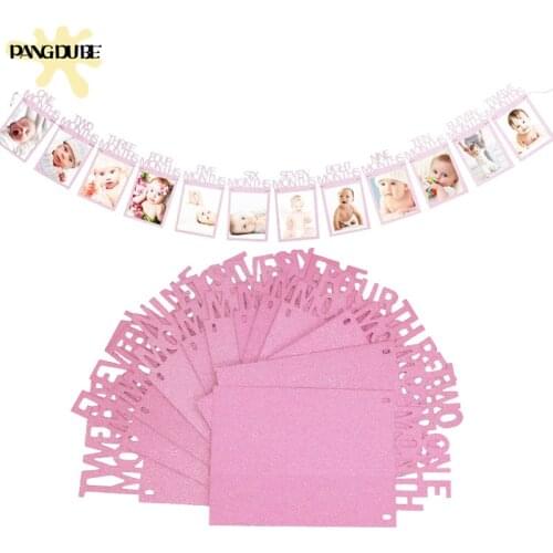 12 Months Photo Frame Banner Baby First Happy Birthday Decorations Baby Shower 1st Baby Boy Girl My First Year Party Memory