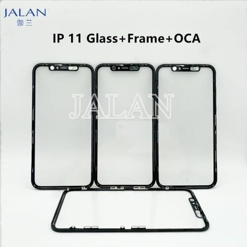 2pcs For IP 11 XR Glass with Frame+oca+Eeamesh LCD Touch Screen Outer Glass Bezel with OCA Glue Replacement Repair