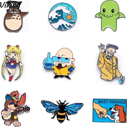 20pcs/lot G1569 Cartoon Cat Bee Metal Brooches Enamel Badges Lapel Pin For Kids Women Men Brooches For Backpacks Hats Shirt
