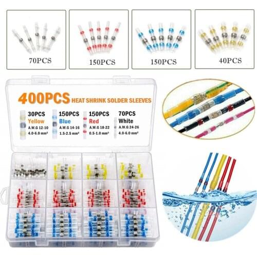 400PCS Solder Seal Slevee Wire Connectors Waterproof Heat Shrink Butt Connectors Electrical Wire Terminals Insulated