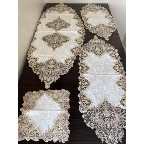 5 Parça Fransız Dantelli Kadife Salon Takımı