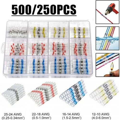 500/250PCS Solder Seal Wire Connectors - Heat Shrink Solder Butt Connectors - Solder Connector Kit - Automotive Marine Insulated