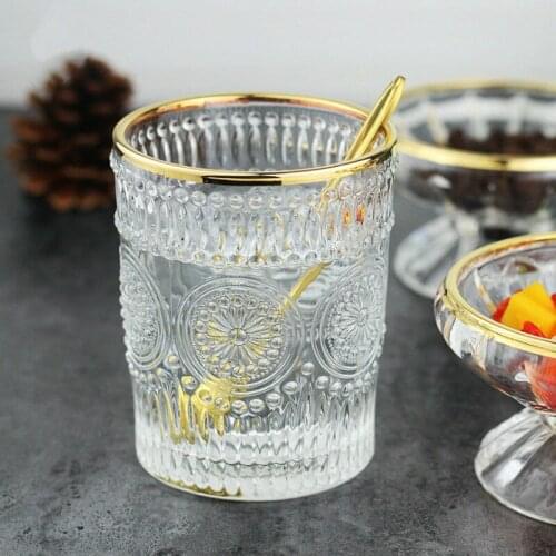 Baroque Cup relief glass ins Wind Phnom Penh transparent glass European-style sunflower glass candle jars holder jar making