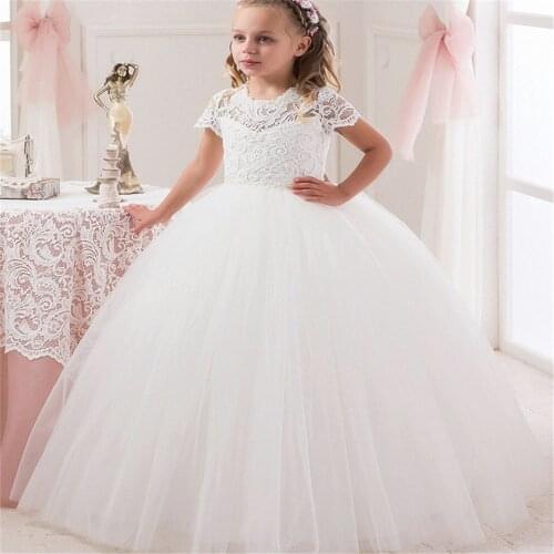 White Flower Girls Dress for Wedding Party High Neck Baptism Gowns Tulle Full Sleeve Appliques Kid Holy Communion Gown