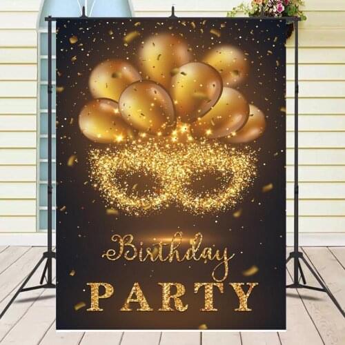 Glitter Golden Eye Mask Party Backdrops For Photography Adult Birthday Smash Shiny Stars Cake Table Banner Decor Backgrounds
