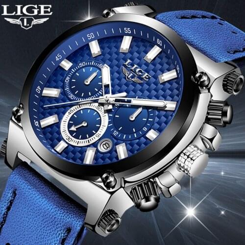 Mens Watches LIGE Top Brand Luxury Business Leather Clock Man Waterproof Quartz Watch Men Sports Chronograph Relogio Masculino
