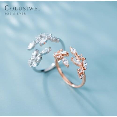 Colusiwei 925 Sterling Silver Clear CZ Delicate Olive Branch Finger Rings for Women Wedding Engagement Statement Band Jewelry